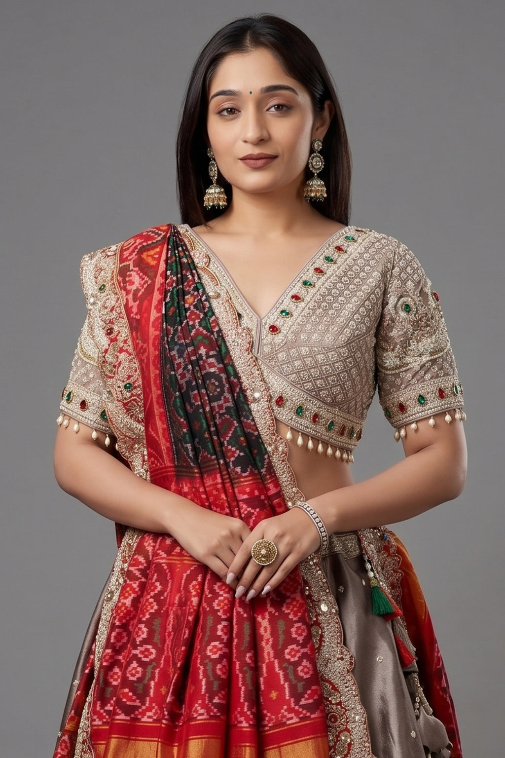 Silver Tissue Beaded and Cutdana Worked Lehenga - silver saree