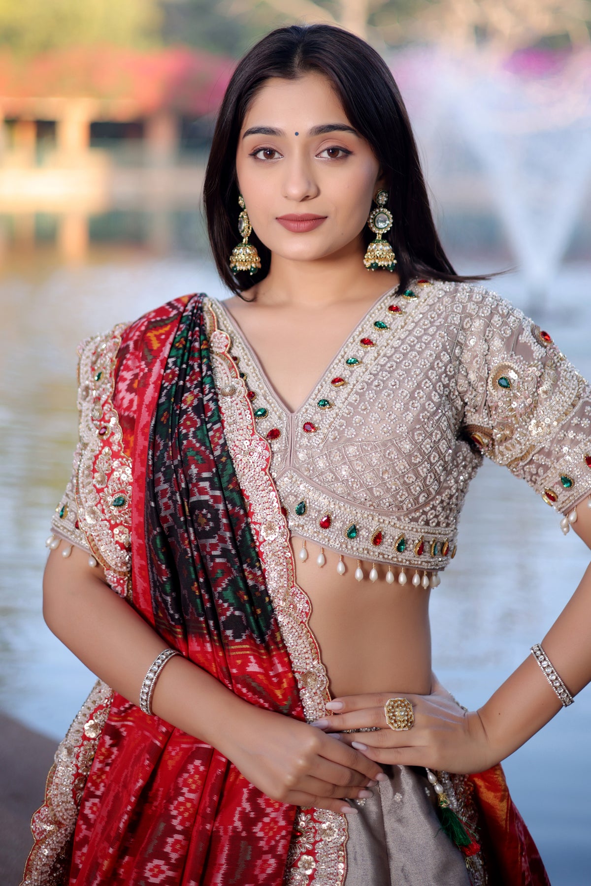 Silver Tissue Beaded and Cutdana Worked Lehenga - silver saree