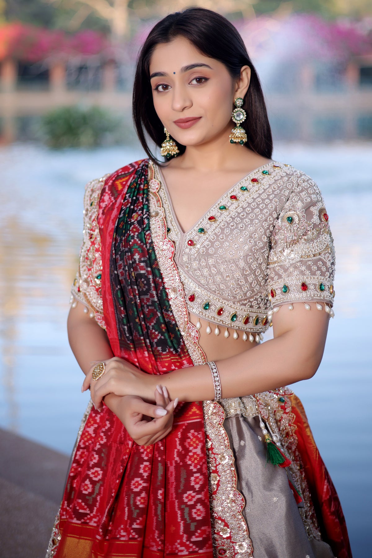 Silver Tissue Beaded and Cutdana Worked Lehenga - silver saree