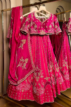 Magenta Silk Beaded and Zardosi Worked Lehenga - magenta silk saree