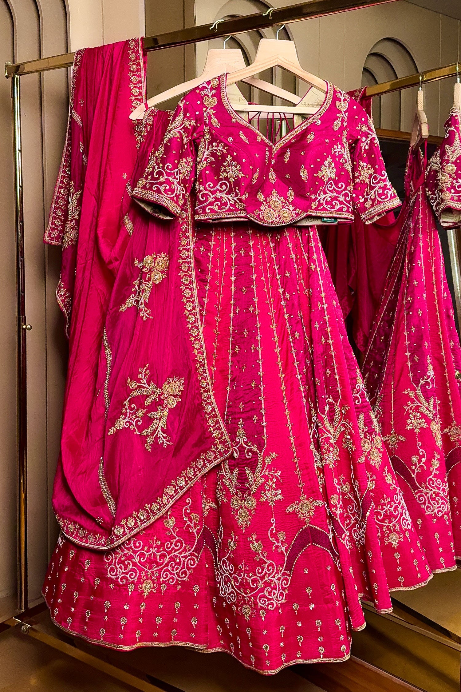 Magenta Silk Beaded and Zardosi Worked Lehenga - magenta silk saree