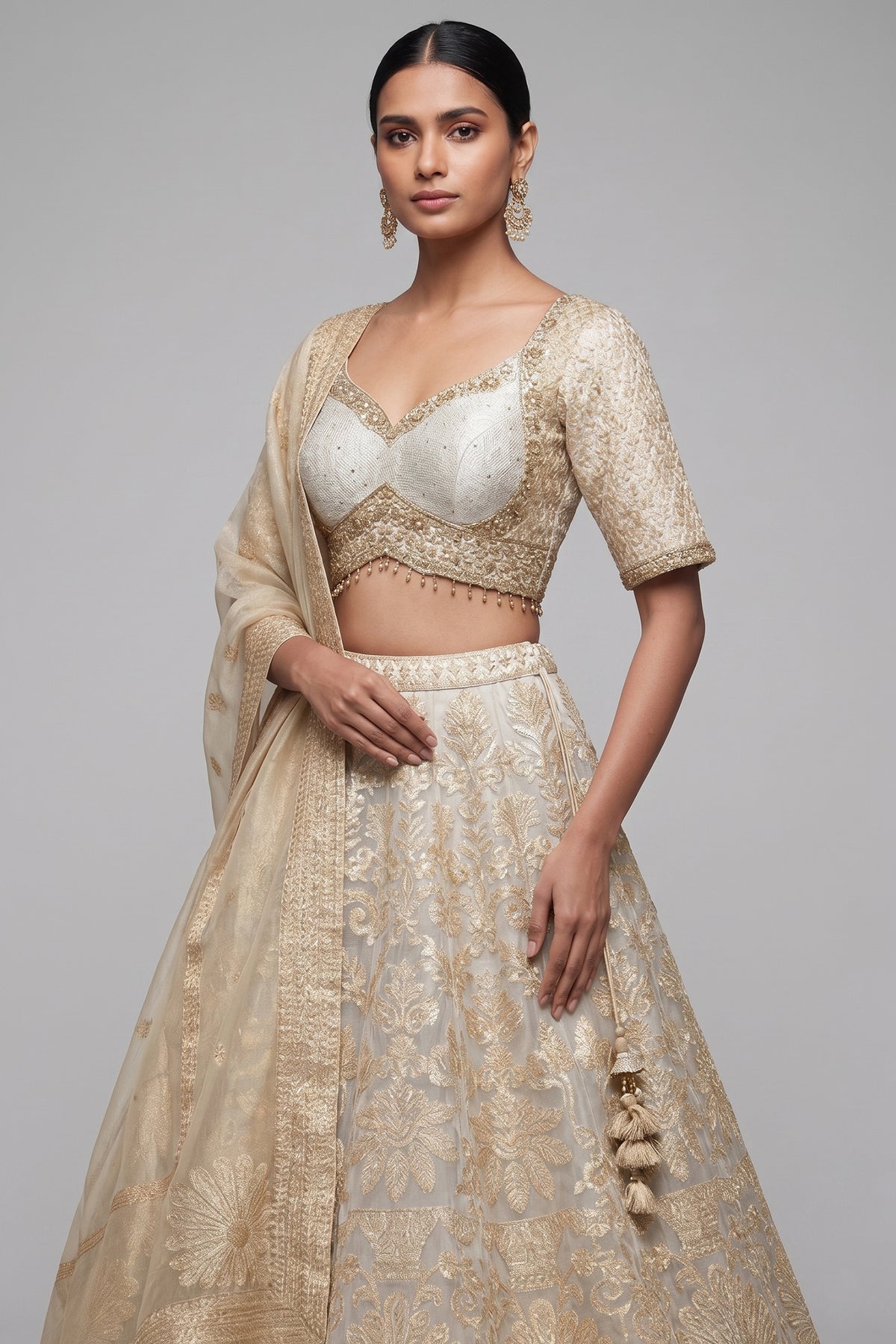 Off White Organza Woven Lehenga - white organza saree