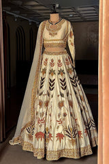 Pearl White Silk Patch Work Lehenga