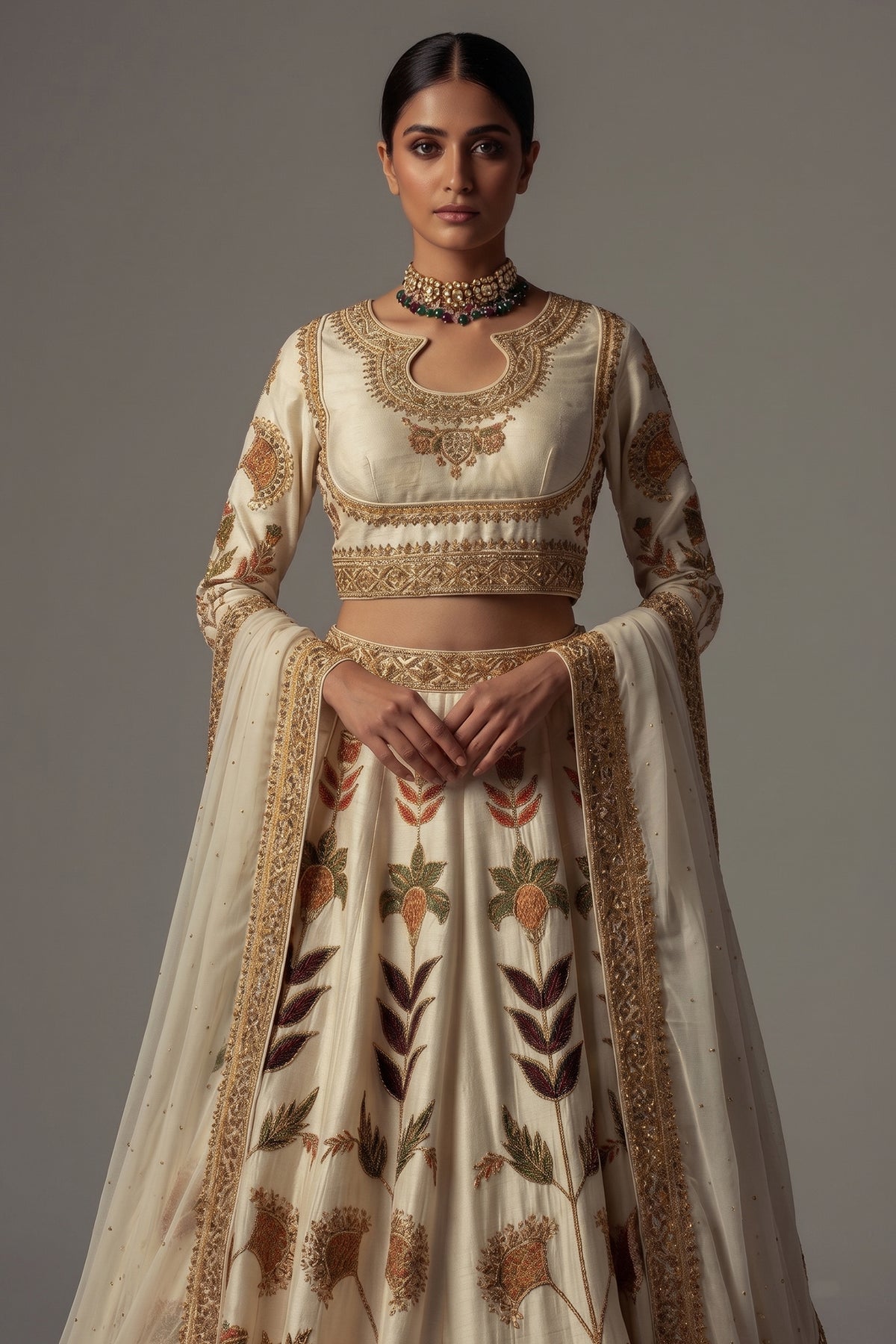 Pearl White Silk Patch Work Lehenga - white silk saree