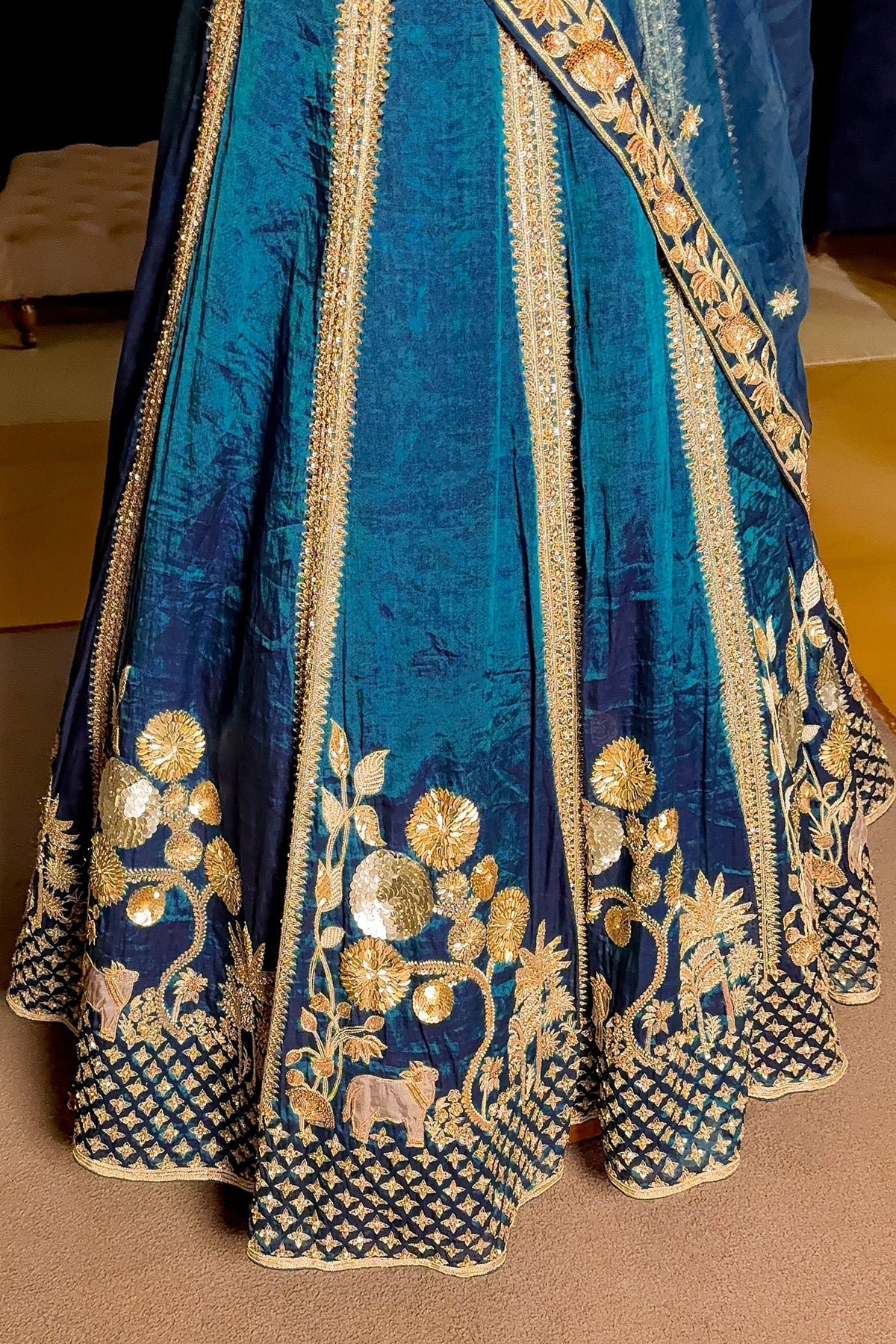 Rama Blue Organza Sequins and Zardosi Worked Lehenga - blue organza saree