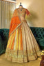 Multi Colored Tissue Organza Lehenga with Lace - red organza saree