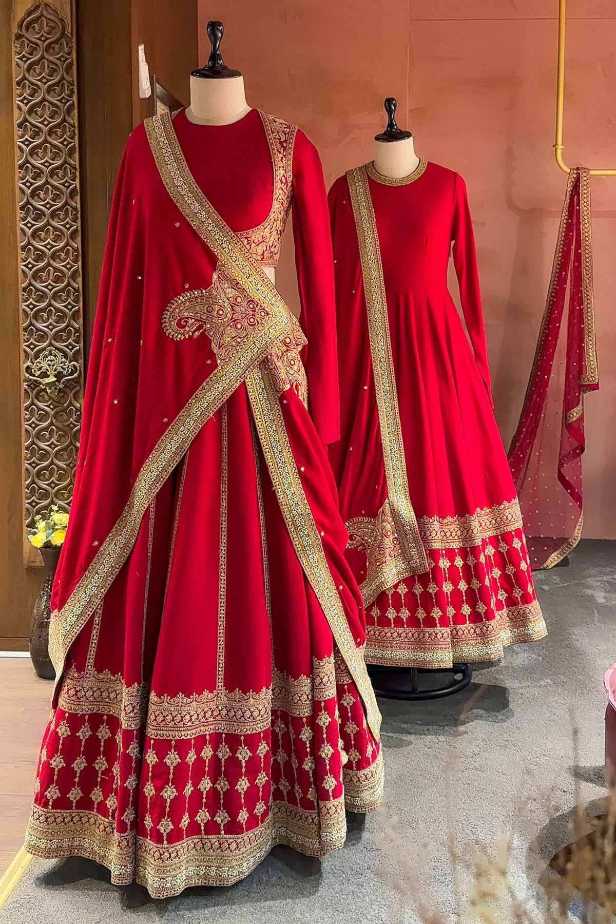 Red Matka Silk Sequins embroidered Lehenga