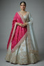 Ivory White Tissue Silk Handworked Bridal Lehenga with Double Dupatta - white silk saree