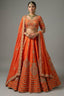 Orange Raw Silk Sequin Beaded Lehenga with Double Dupatta - orange silk saree