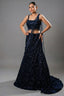 Dusty Pink Net Sequinned Fish Cut Lehenga - Front View