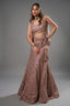 Dusty Pink Net Sequinned Fish Cut Lehenga - Front View