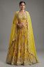 Lime Yellow Chiffon Chinon Silk Lehenga - Front View