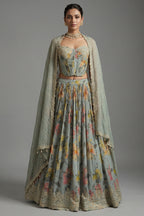 Light Sage Green Corset Lehenga - Front View