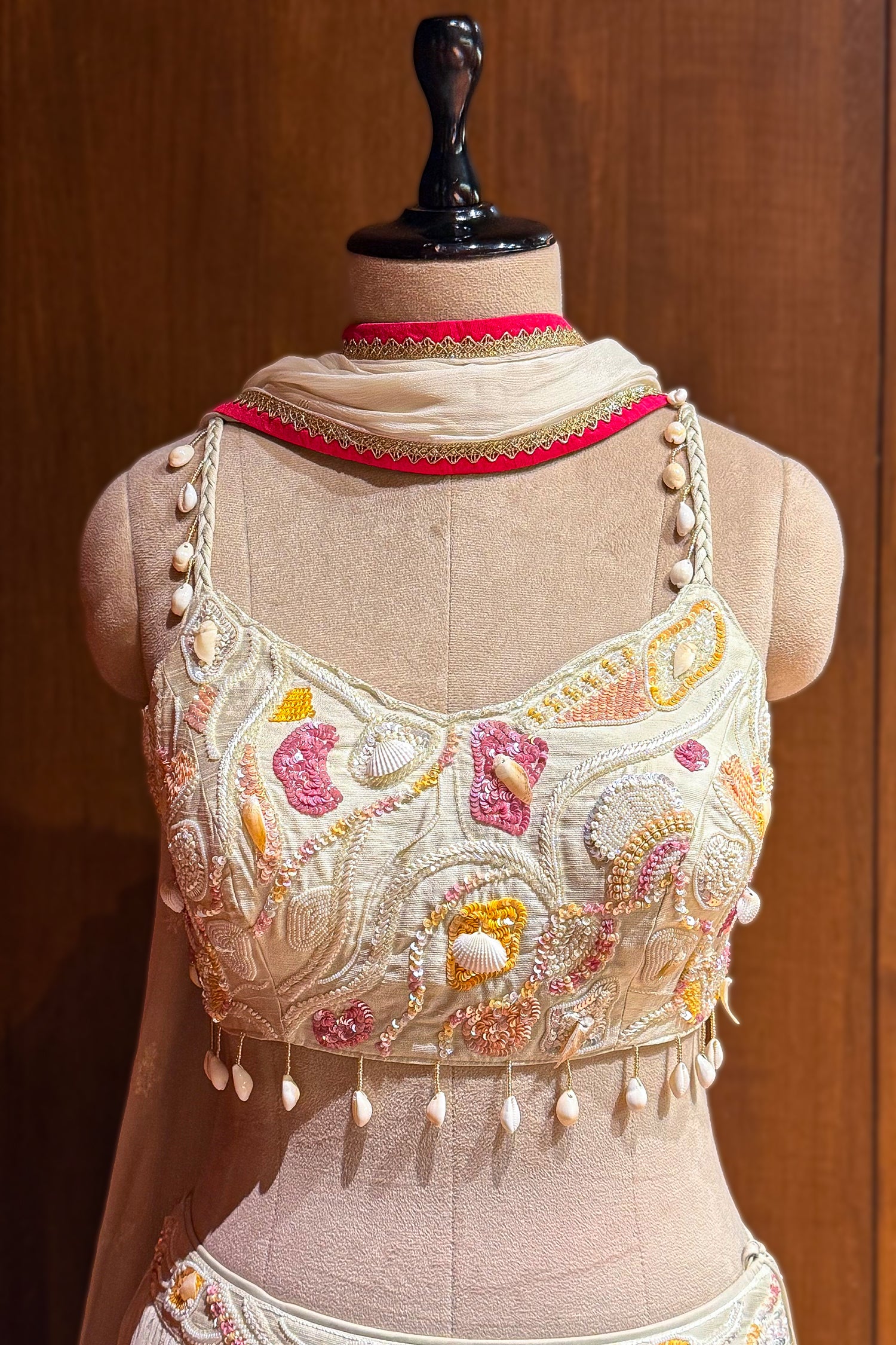 Designer Off White Chinon Silk Lehenga for destination beach weddings