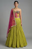 Citrine Yellow Chinon Pleated Corset Lehenga Set - Front View