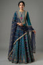 Peacock Blue Silk Sequin Embroidered Lehenga Set - Front View