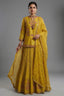 Light Yellow Chanderi Silk Sequin Embroidered Lehenga Set - Front View