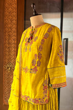 Light Yellow Chanderi Silk Sequin Embroidered Lehenga Set - red silk saree embroidered