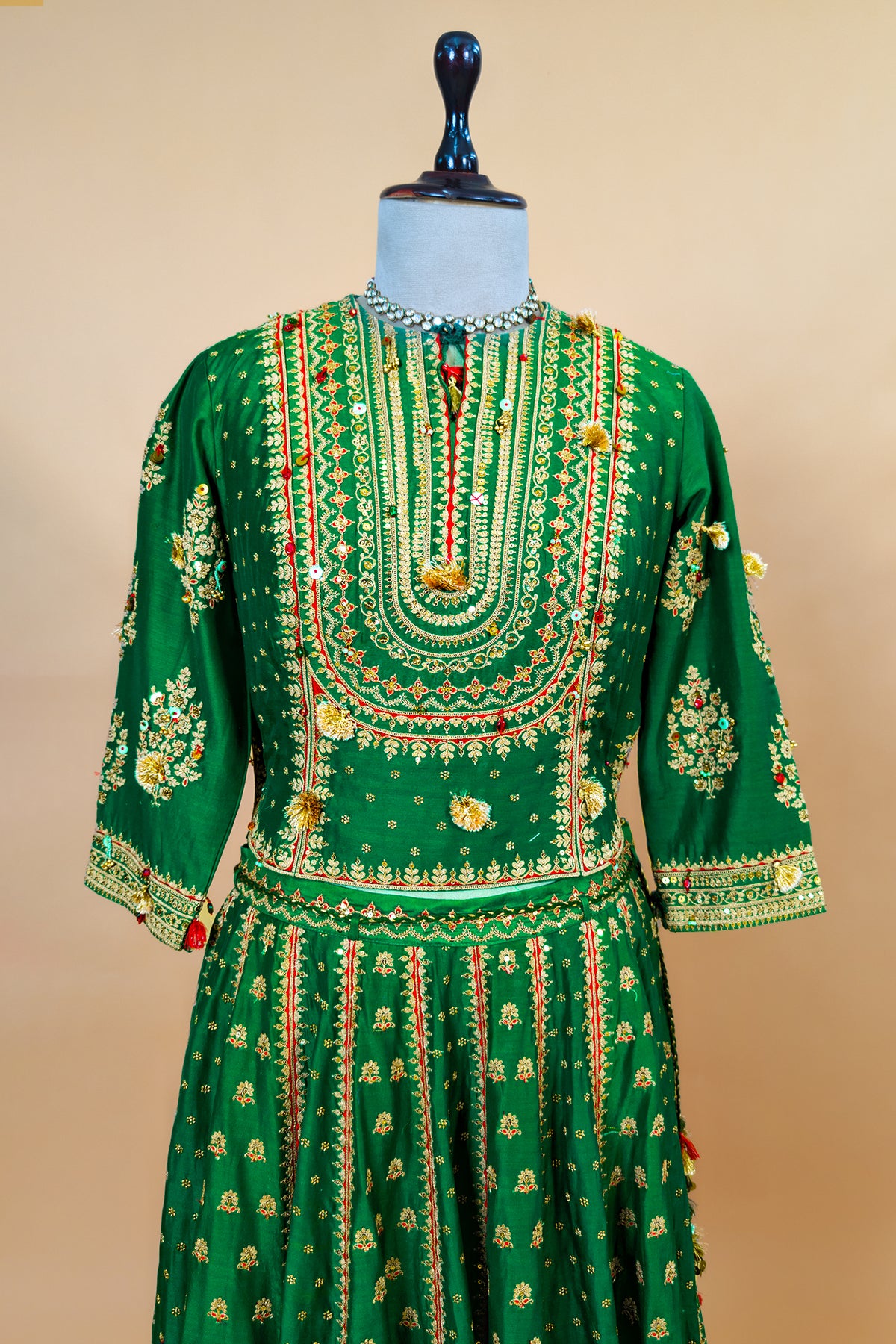 Designer Dark Green Silk Sequin Embroidered Lehenga Set for evening ceremonies