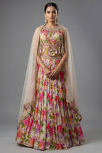 Ivory White Chinon Lehenga - Front View