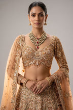 Champagne Beige Net Embellished Designer Lehenga