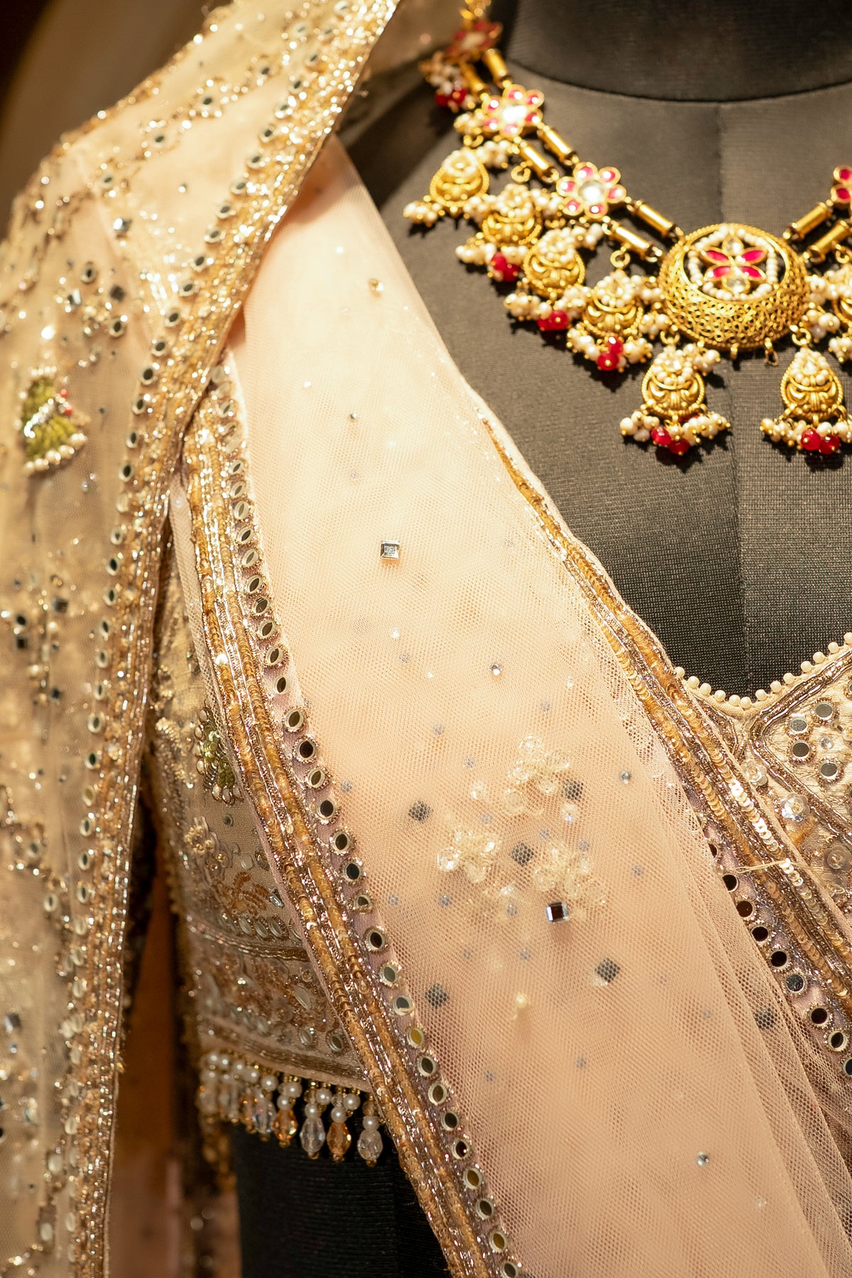 Designer Off White Silk Flamingo Lehenga with double dupatta