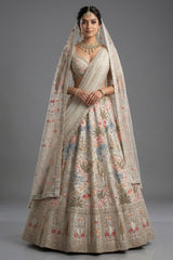 Ivory White Organza Lehenga - Front View