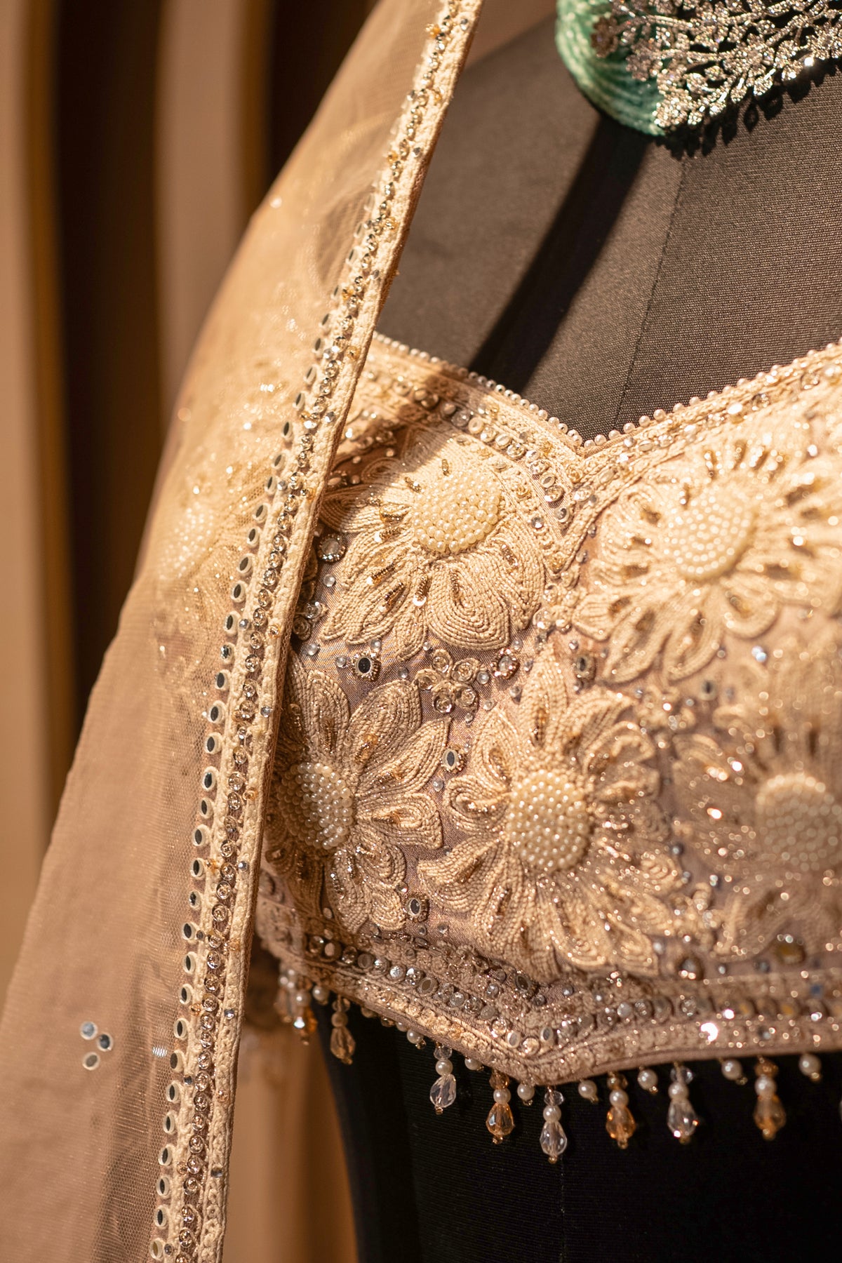 Champagne Brown Silk Lehenga with matching net dupatta