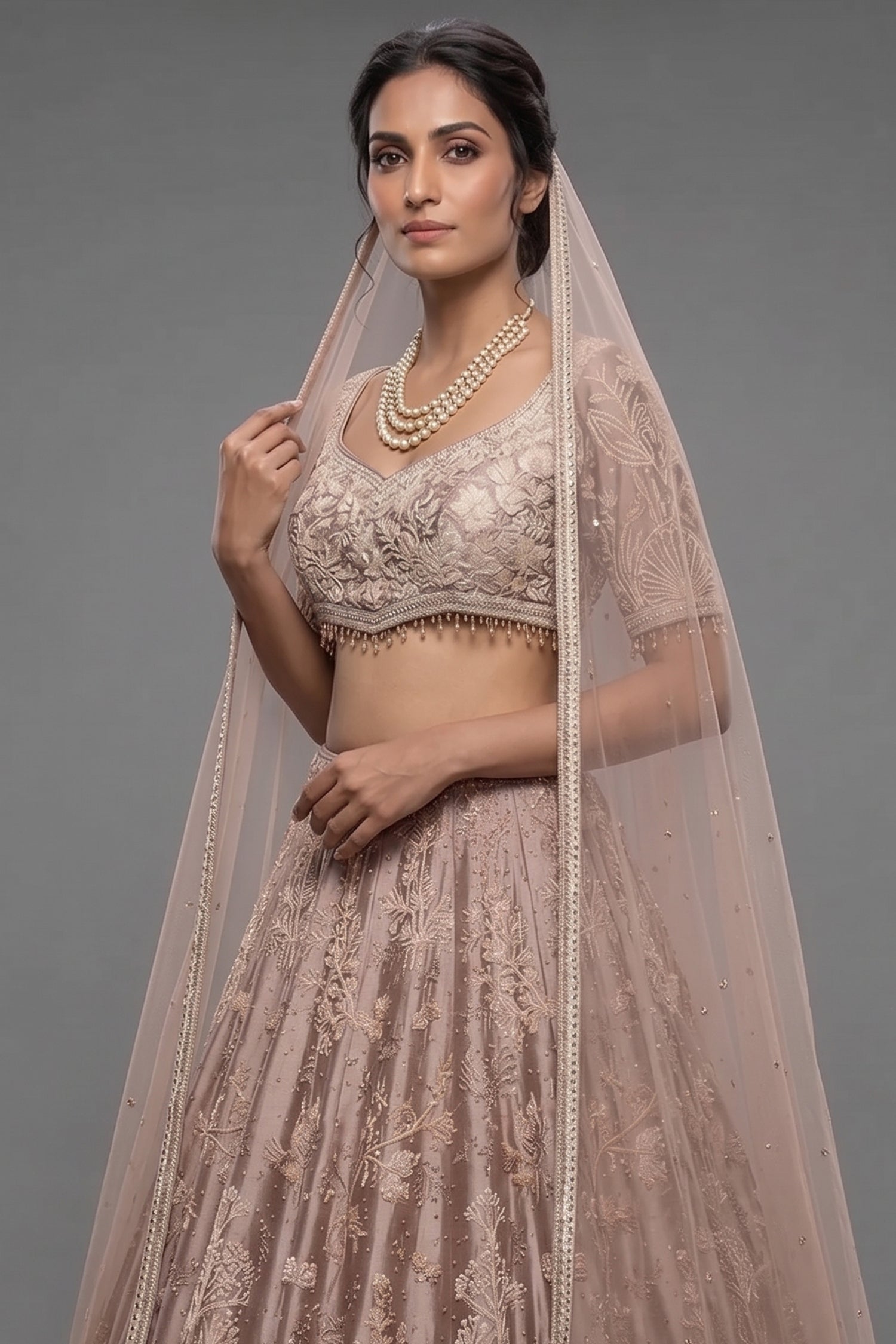 Champagne Brown Silk Embroidered Heritage Lehenga Secondary image