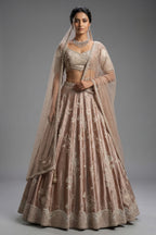 Champagne Brown Silk Lehenga - Front View