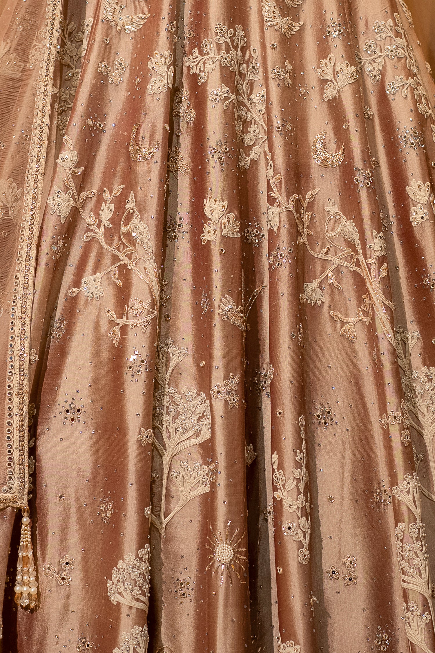 Champagne Brown Silk Lehenga with matching scalloped dupatta