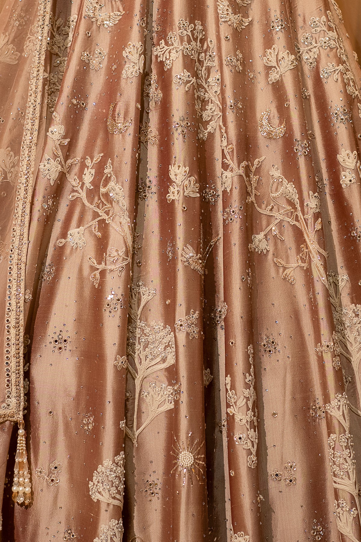 Champagne Brown Silk Lehenga with matching scalloped dupatta