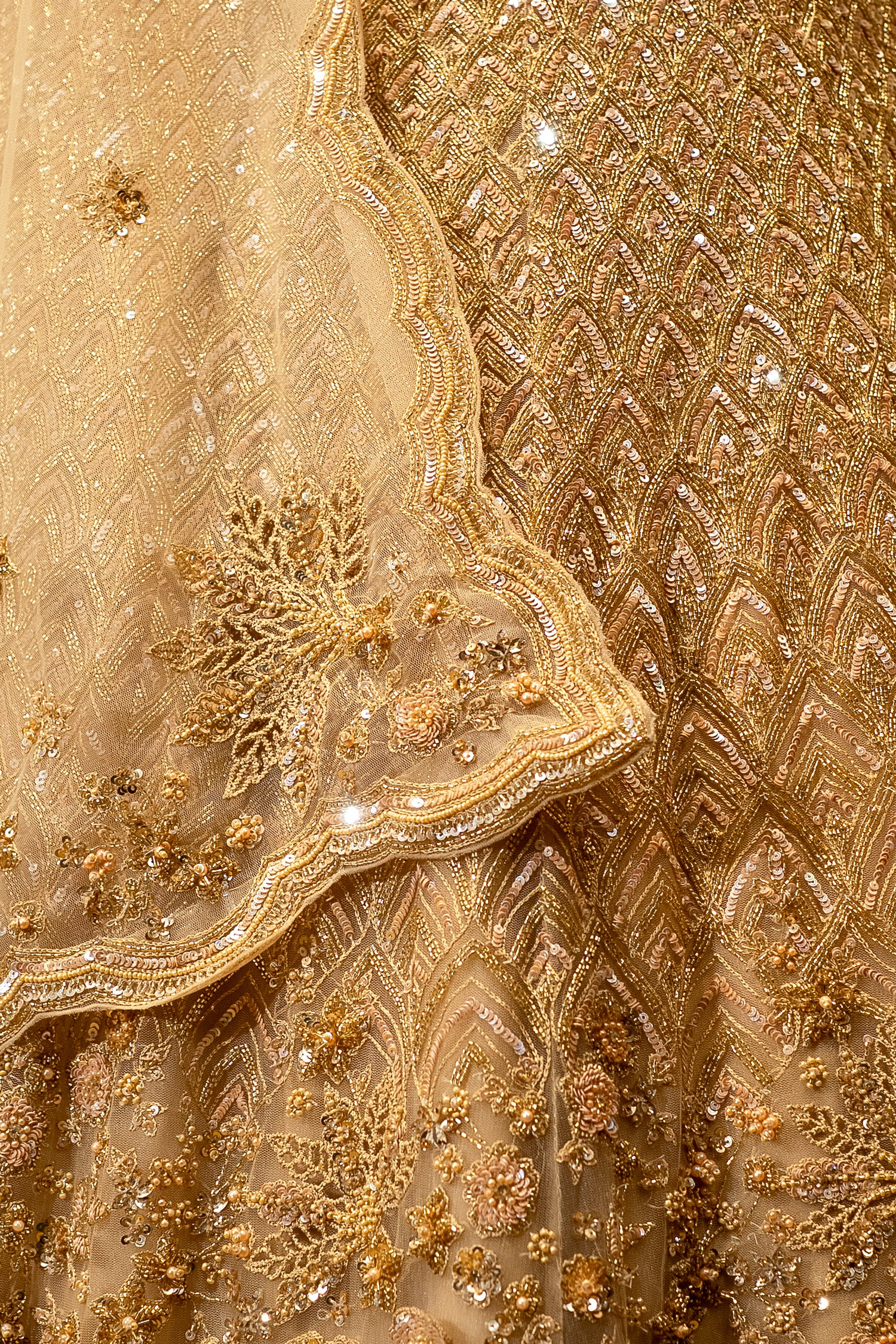 Champagne Gold Net Corset Lehenga with matching net dupatta