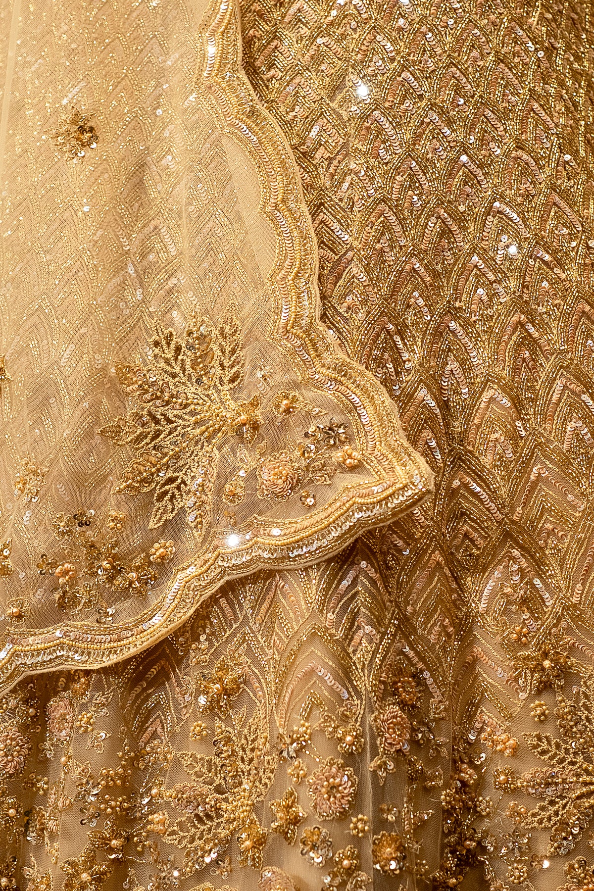Champagne Gold Net Corset Lehenga with matching net dupatta