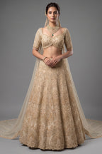 Ivory White Silk Bridal Lehenga - Front View