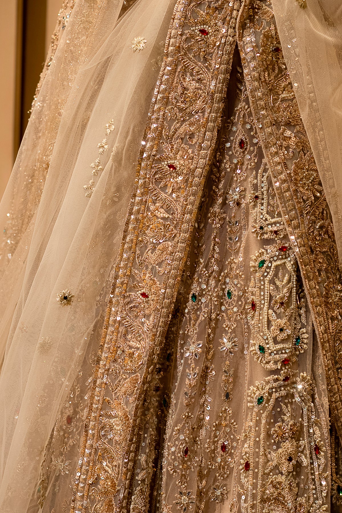 Designer Beige Net Bridal Lehenga for wedding receptions