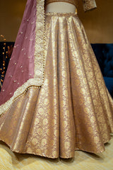 Designer Onion Pink Banarasi Bridal Lehenga with organza dupatta