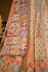 Designer Gilded Floral Tissue Silk Lehenga for festive wear