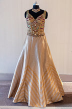 Golden Tissue Silk Lehenga full length regal look for grand weddings and receptions