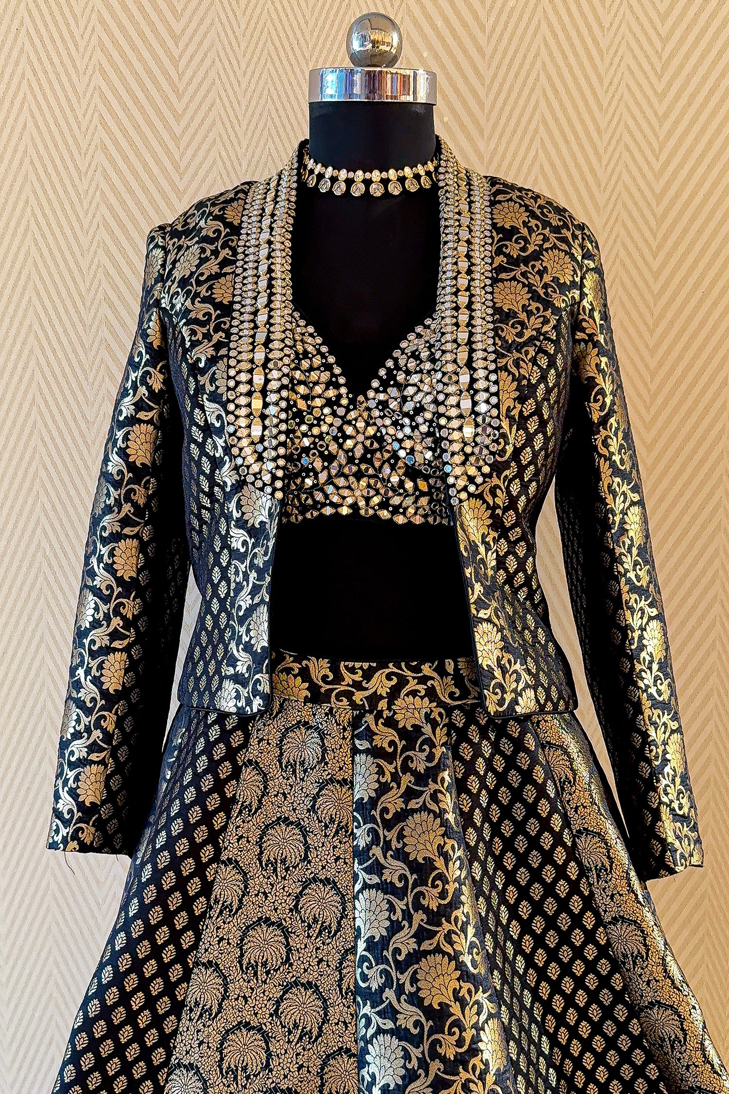 Designer Black Banarasi Brocade Lehenga for winter weddings