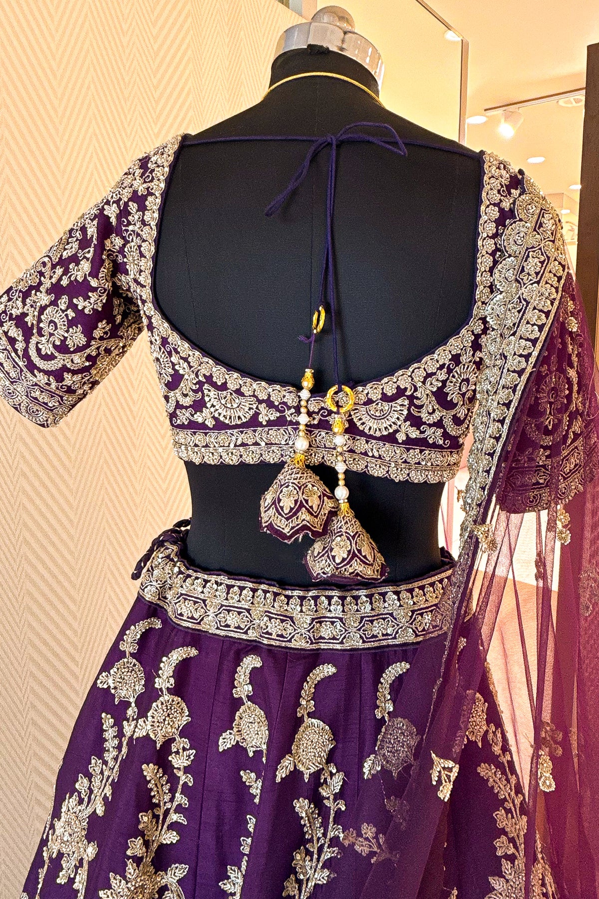Palatinate Purple Raw Silk Lehenga for elite wedding receptions