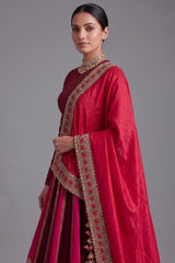Close-up of Zardosi embroidery on the Maroon Matka Silk Bridal Lehenga