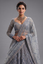 Powder Sky Blue Net Designer Lehenga