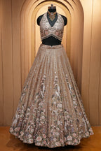 Champagne Brown Luxury Tissue Hand-Embroidered Bridal Lehenga Choli