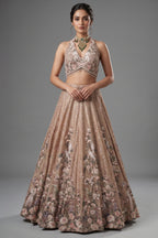 Champagne Brown Luxury Tissue Hand-Embroidered Bridal Lehenga Choli