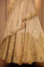 Ivory White and Antique Gold Organza Luxury Bridal Lehenga Choli