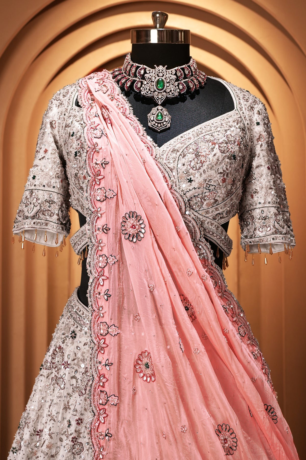 Off White Silk Heritage Bridal Lehenga Choli with Royal Gota-Patti & Mirror Work