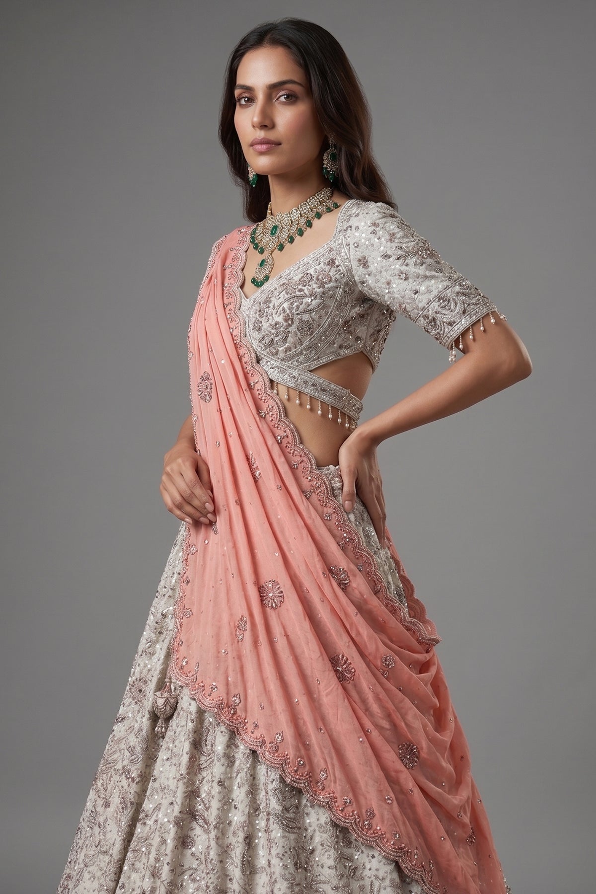 Off White Silk Heritage Bridal Lehenga Choli with Royal Gota-Patti & Mirror Work