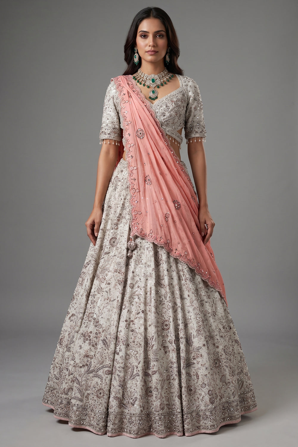 Off White Silk Heritage Bridal Lehenga Choli with Royal Gota-Patti & Mirror Work