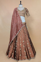 Brown Tissue Zardosi and Cutdana Worked Lehenga